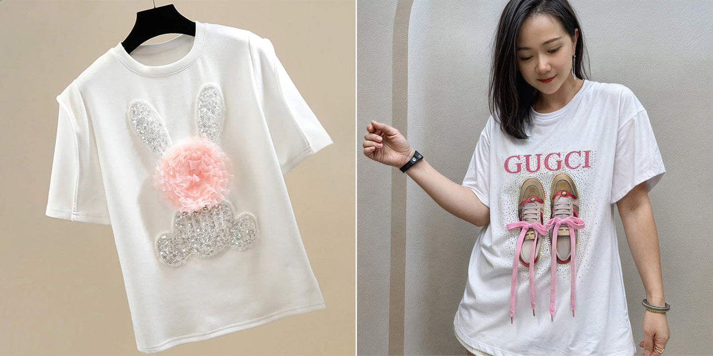 Imported Women T-Shirt (Silver Bear White + Gugci)