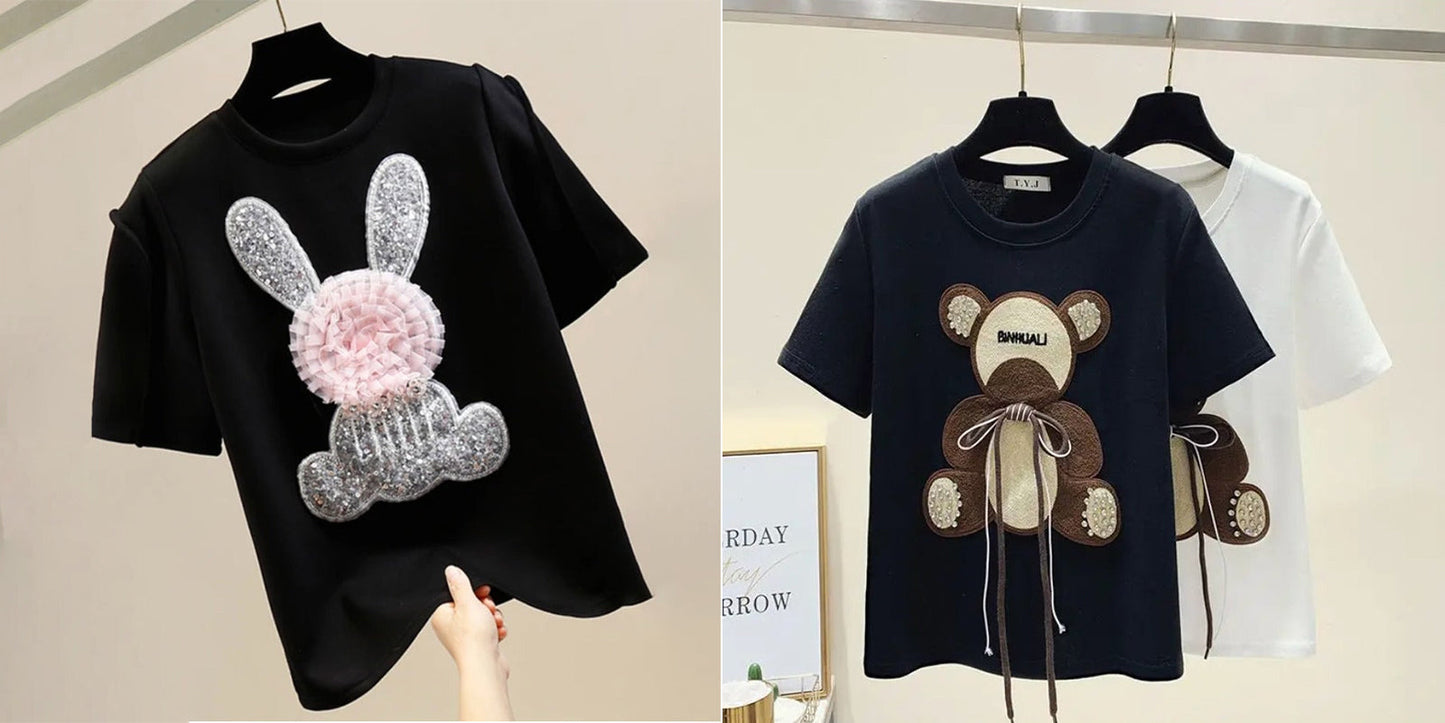 Imported Women T-Shirt (Silver Bear Black + Brown Bear)
