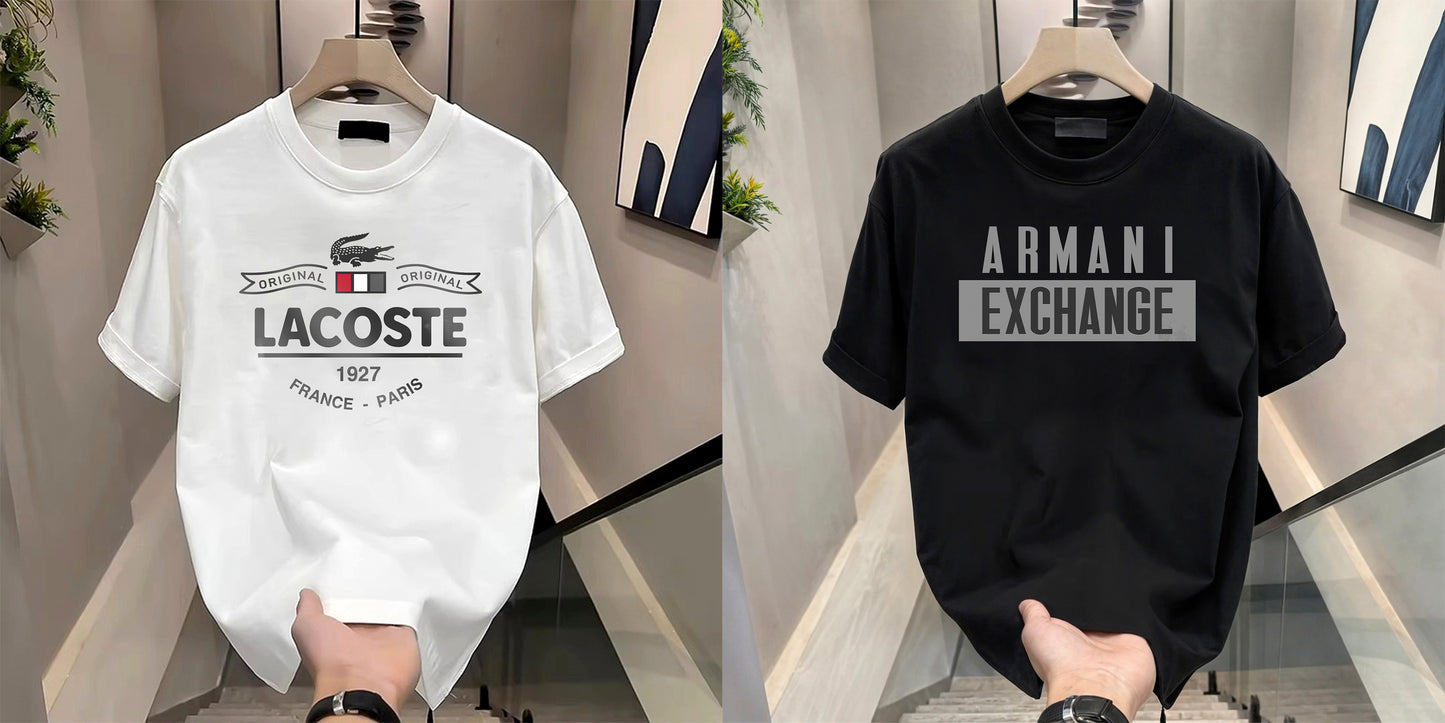 Men's Brand Premium Selling T-Shirt (BD-LACOSTE PARIS+ARMANI GREY)