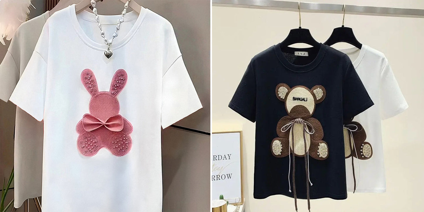 Imported Women T-Shirt (Pink Bear + Brown Bear)