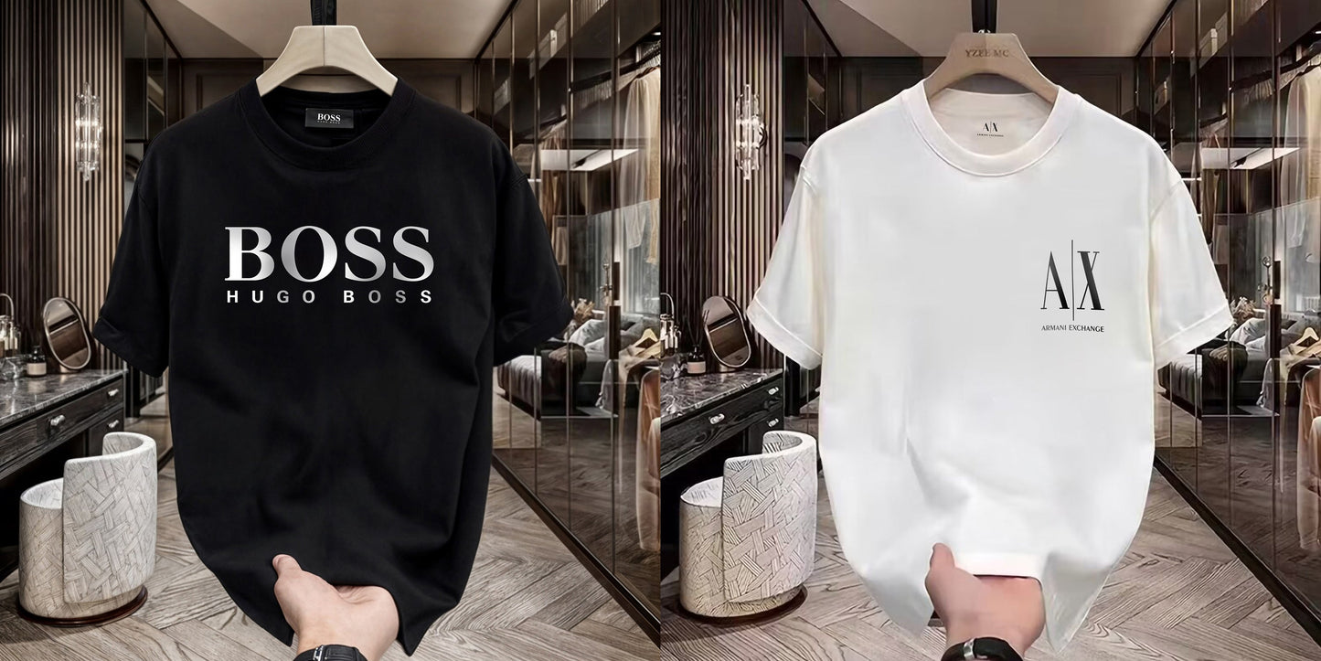 Men's Premium Selling T-Shirts (BD-HUGO BOSS+SMALL AX BLACK)