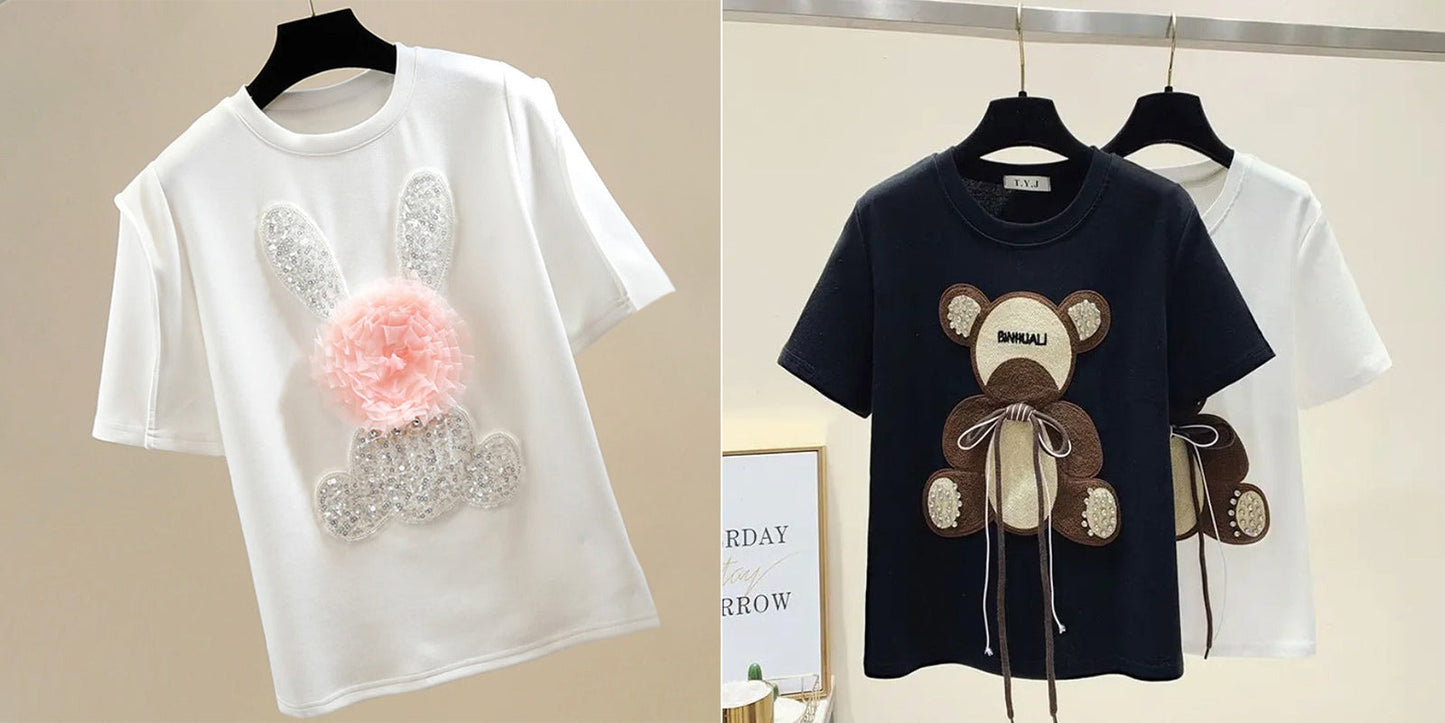 Imported Women T-Shirt (Silver Bear White + Brown Bear)
