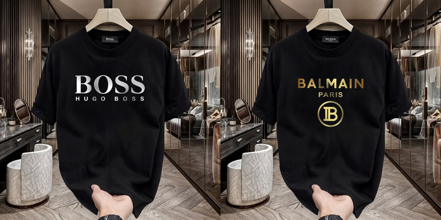 Men's Premium Selling T-Shirts (BD-HUGO BOSS+BALMAIN GOLD)