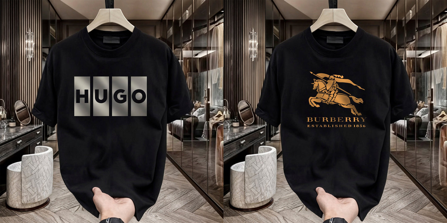 Men's Brand Premium Selling T-Shirt (BD-BURBERRY GOLD+HUGO BOX)