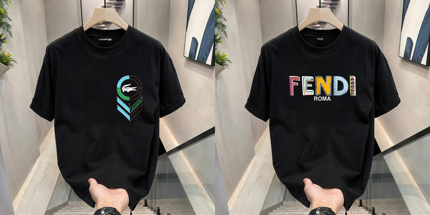 Men's Premium Selling T-Shirts (BD-LACOSTE BLUE+FENDI COLORFUL)