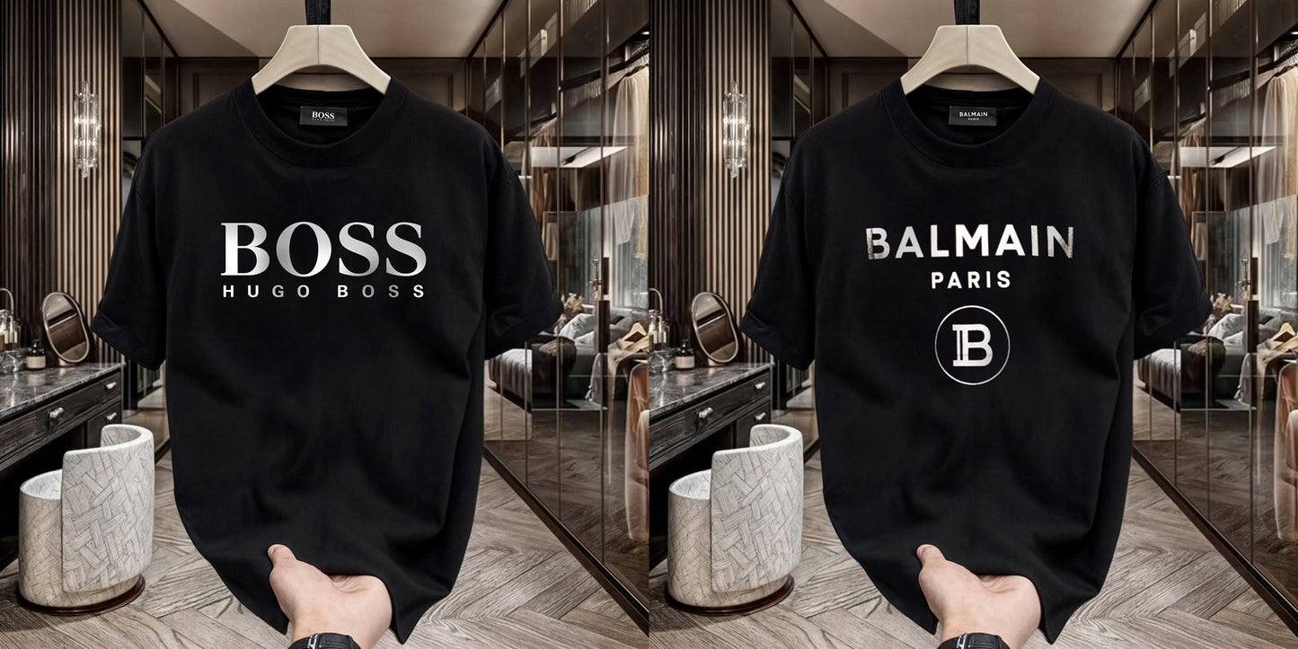 Men's Premium Selling T-Shirts (BD-HUGO BOSS+BALMAIN SILVER)