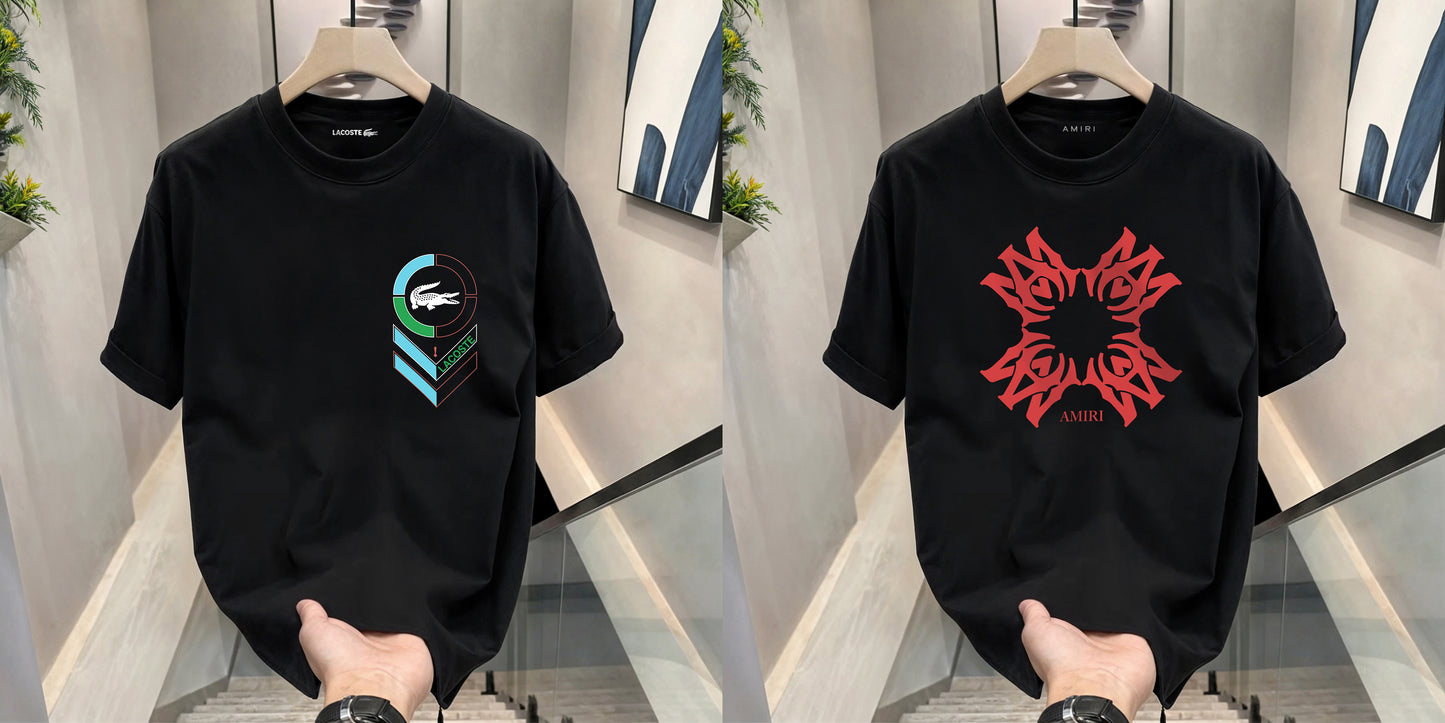 Men's Premium Selling T-Shirts (BD-LACOSTE BLUE+AMIRI RED)