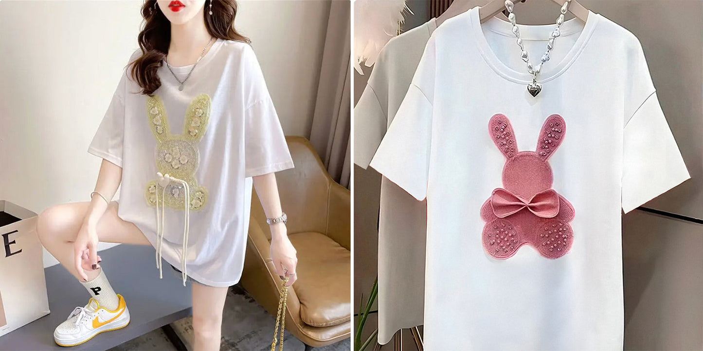 Imported Women T-Shirt (Yellow Flower Bear+ Pink Bear)