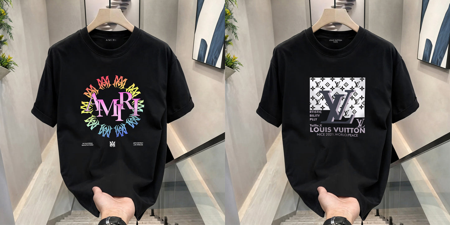 Men's Premium Selling T-Shirts (BD-AMIRI COLORFUL+LV GREY)