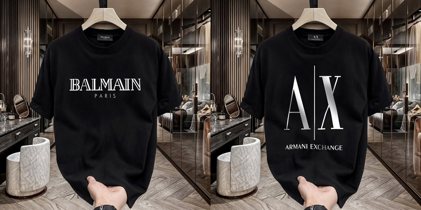 Men's Premium Selling T-Shirts (BD-BALMAIN WHITE+AX FULL)