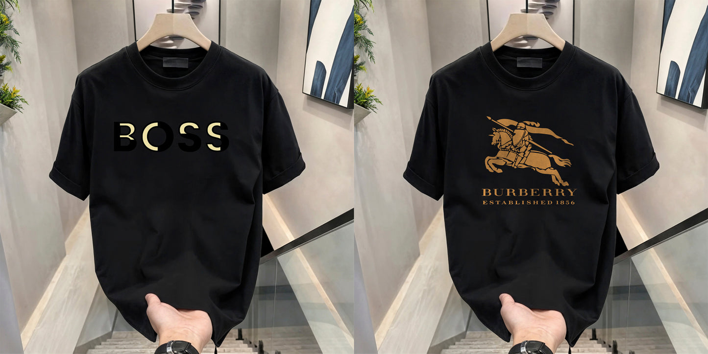 Men's Brand Premium Selling T-Shirt (BD-GOLD BOSS+BURBERRY GOLD)