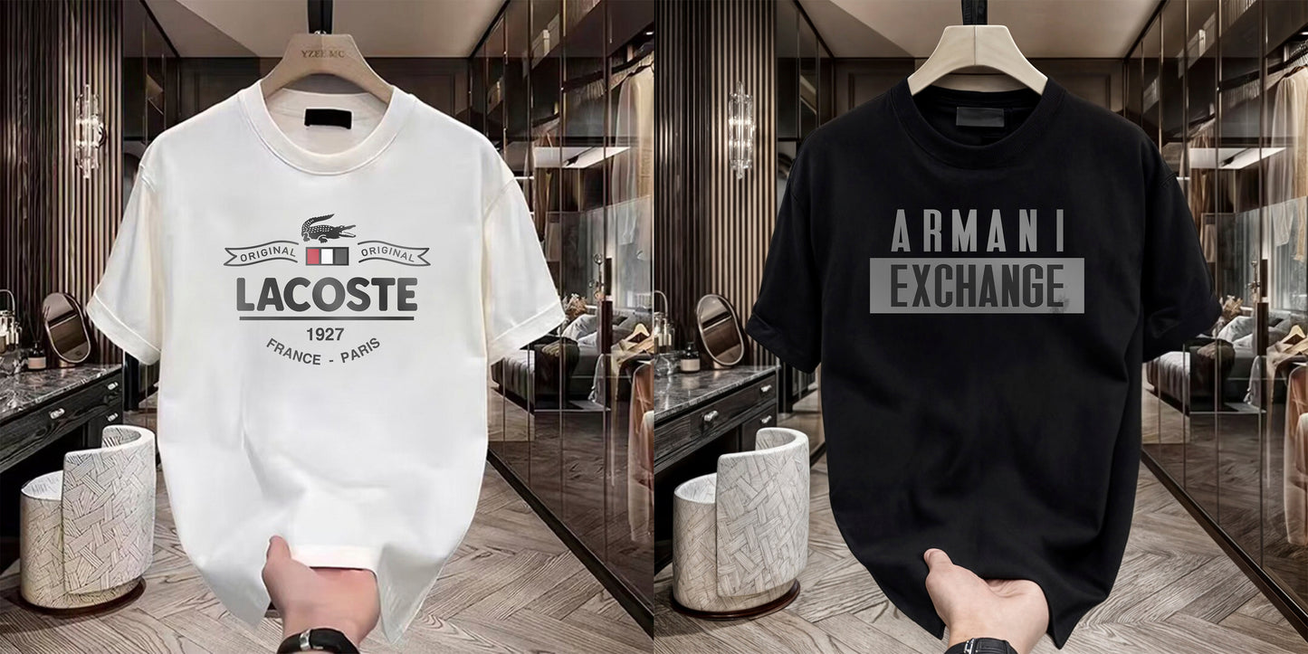 Men's Brand Premium Selling T-Shirt (BD-LACOSTE PARIS+ARMANI GREY)