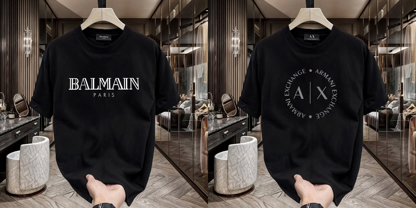 Men's Premium Selling T-Shirts (BD-BALMAIN WHITE+ARMANI ROUND)