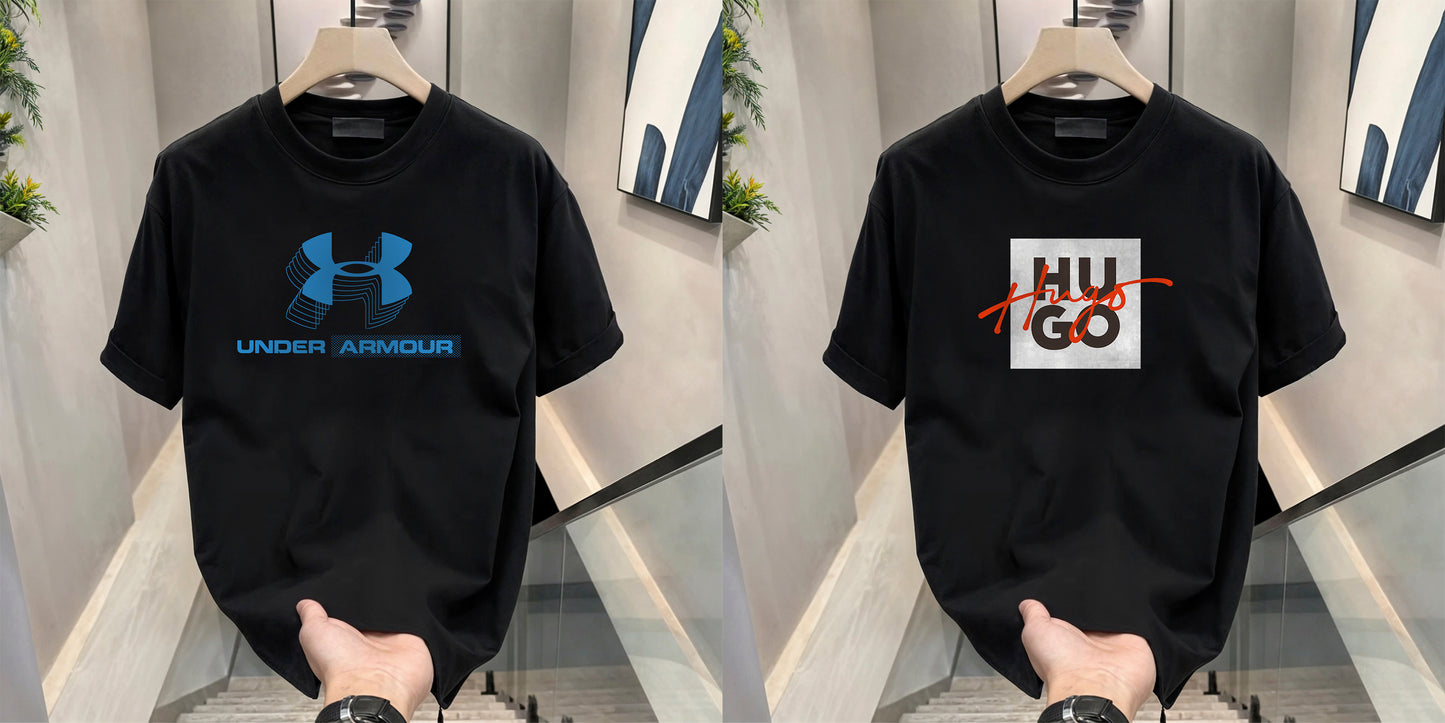 Men's Brand Premium Selling T-Shirt (BD-BLUE ARMOUR+HUGO RED)