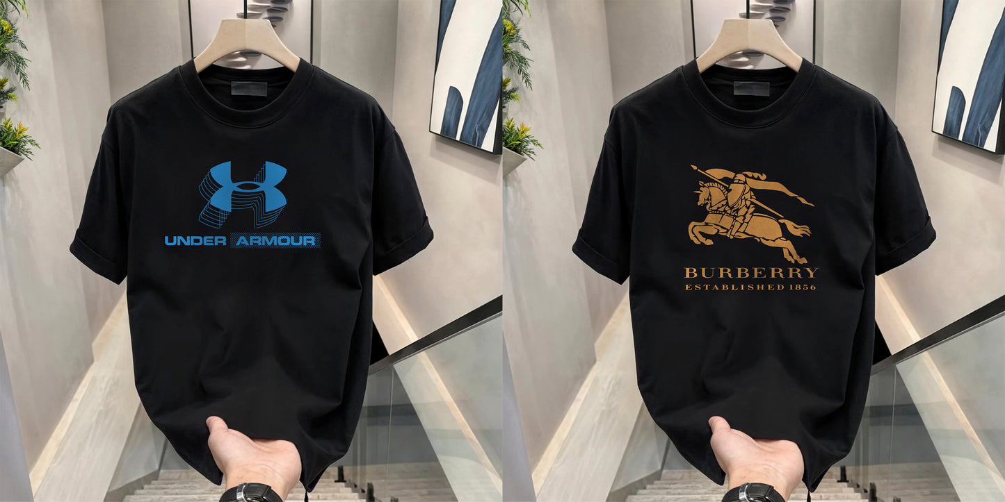 Men's Brand Premium Selling T-Shirt (BD-BLUE ARMOUR+BURBERRY GOLD)