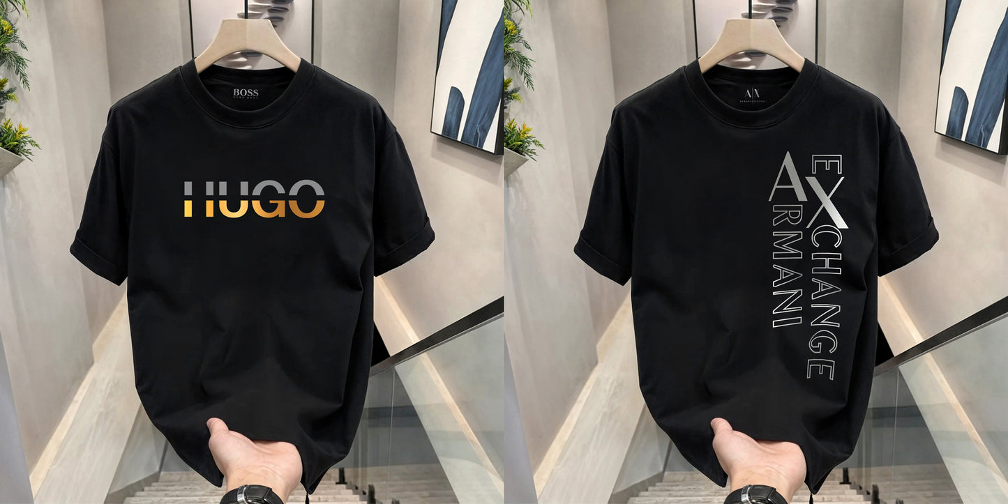 Men's Premium Selling T-Shirts (BD-HUGO GOLD+ARMANI EXCHANGE SILVER)