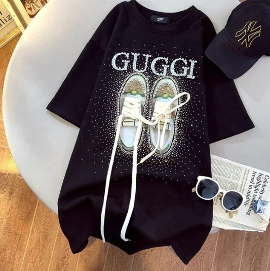 Imported Women T-Shirt (Sky Blue Bear + Guggi Black)