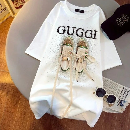 Imported Women T-Shirt (Yellow Flower Bear+ Guggi White)