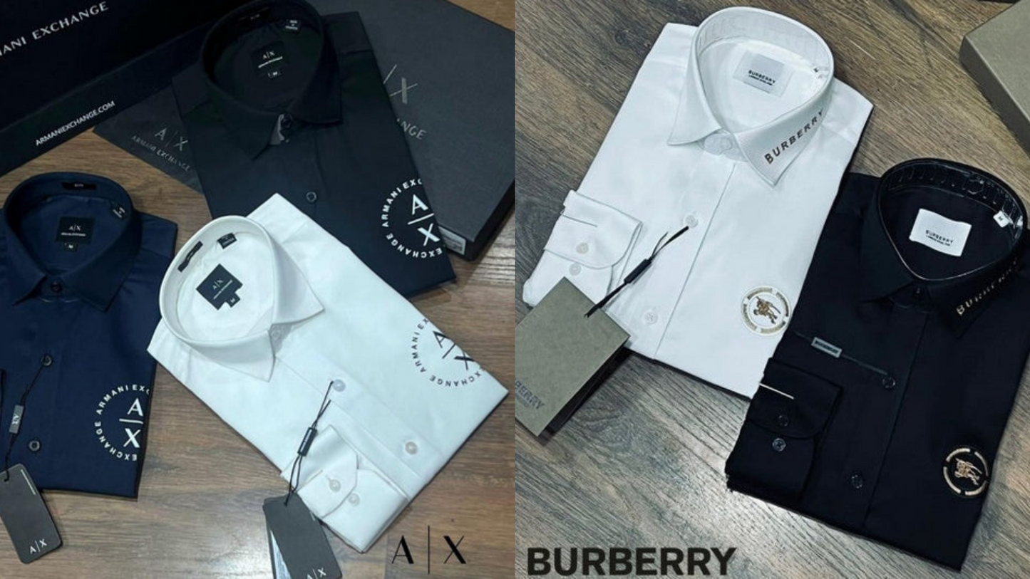 Luxury And Premium Cotton Shirt For Men (BD-ARMANI 1 BLACK + BURBERRY 1 BLACK)