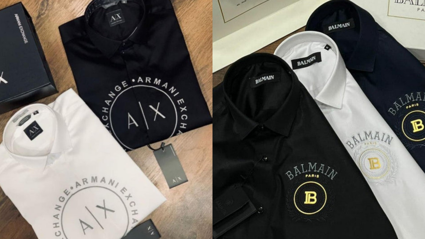 Luxury And Premium Cotton Shirt For Men (BD-ARMANI 2 BLACK + BALMAIN 4 BLACK)