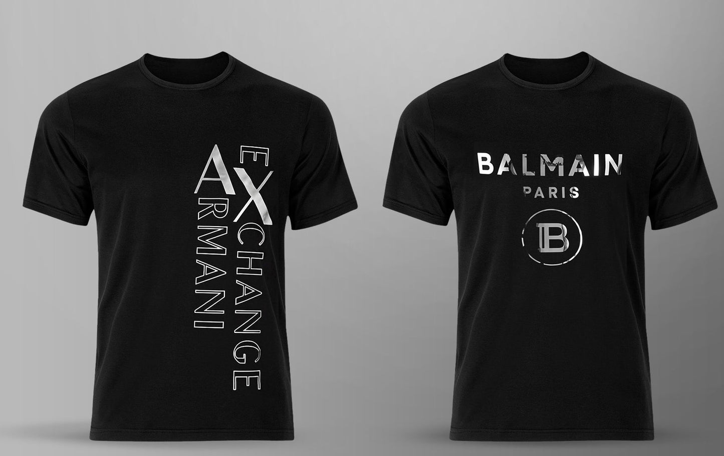 Men's Premium Selling T-shirt (BD-ARMANI EXCHANGE SILVER + BALMAIN SILVER)