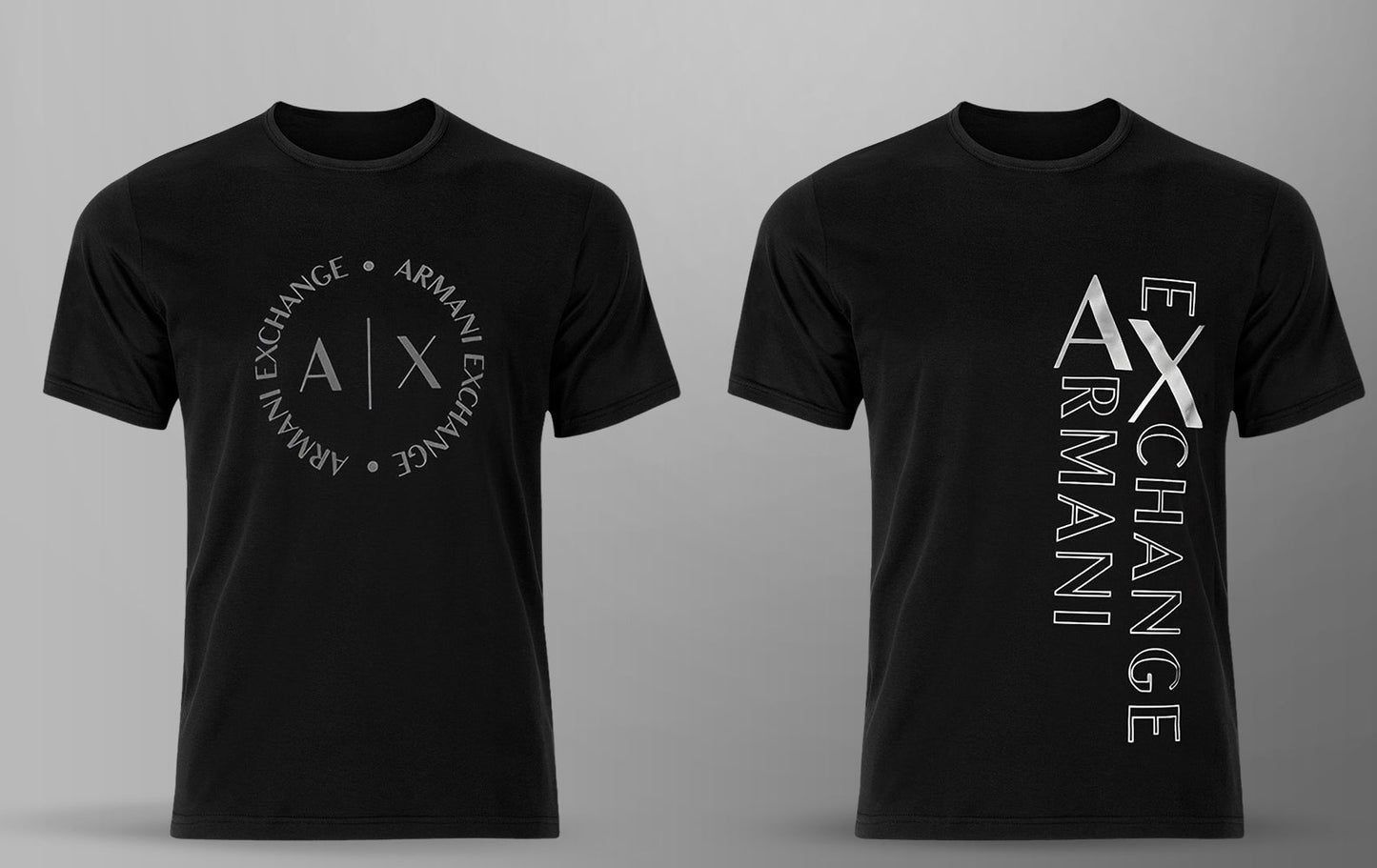 Men's Premium Selling T-shirt (BD-ARMANI EXCHANGE SILVER + ARMANI ROUND)