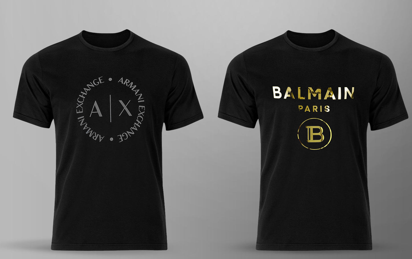 Men's Premium Selling T-shirt (BD-ARMANI ROUND + BALMAIN GOLD)