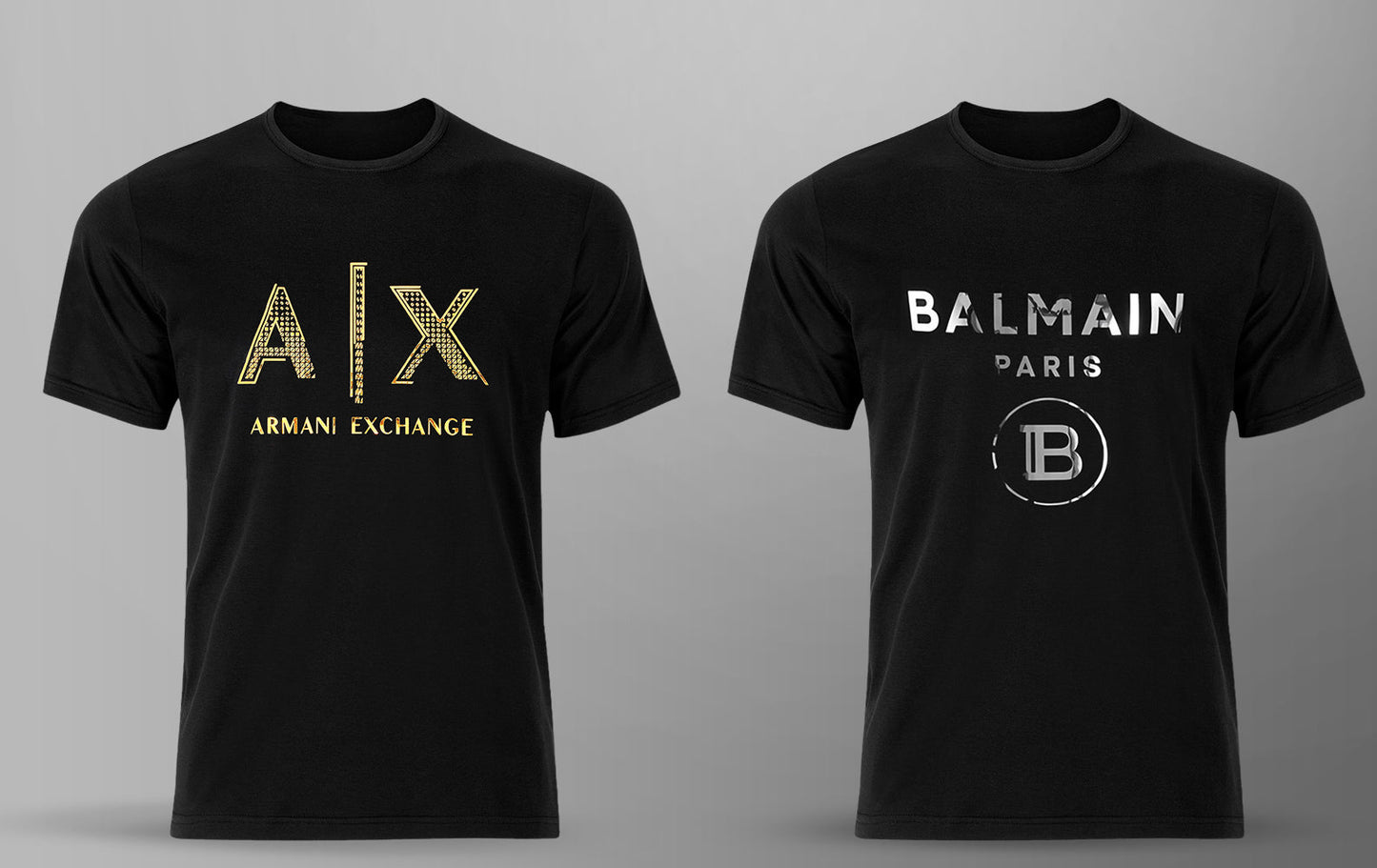 Men's Premium Selling T-shirt (BD-BALMAIN SILVER + AX GOLD)