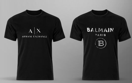 Men's Premium Selling T-shirt (BD-BALMAIN SILVER + AX WHITE)