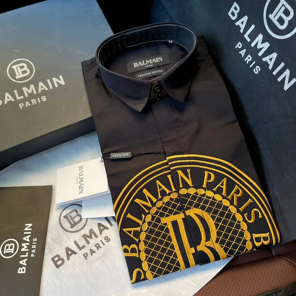 Luxury And Premium Cotton Shirt For Men (BD-BALMAIN 1 BLACK + ARMANI 2 BLACK)