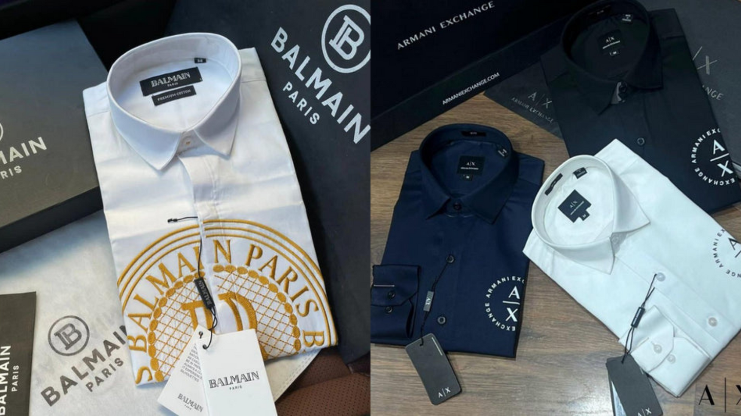 Luxury And Premium Cotton Shirt For Men (BD-BALMAIN 1 BLACK + ARMANI 1 BLACK)
