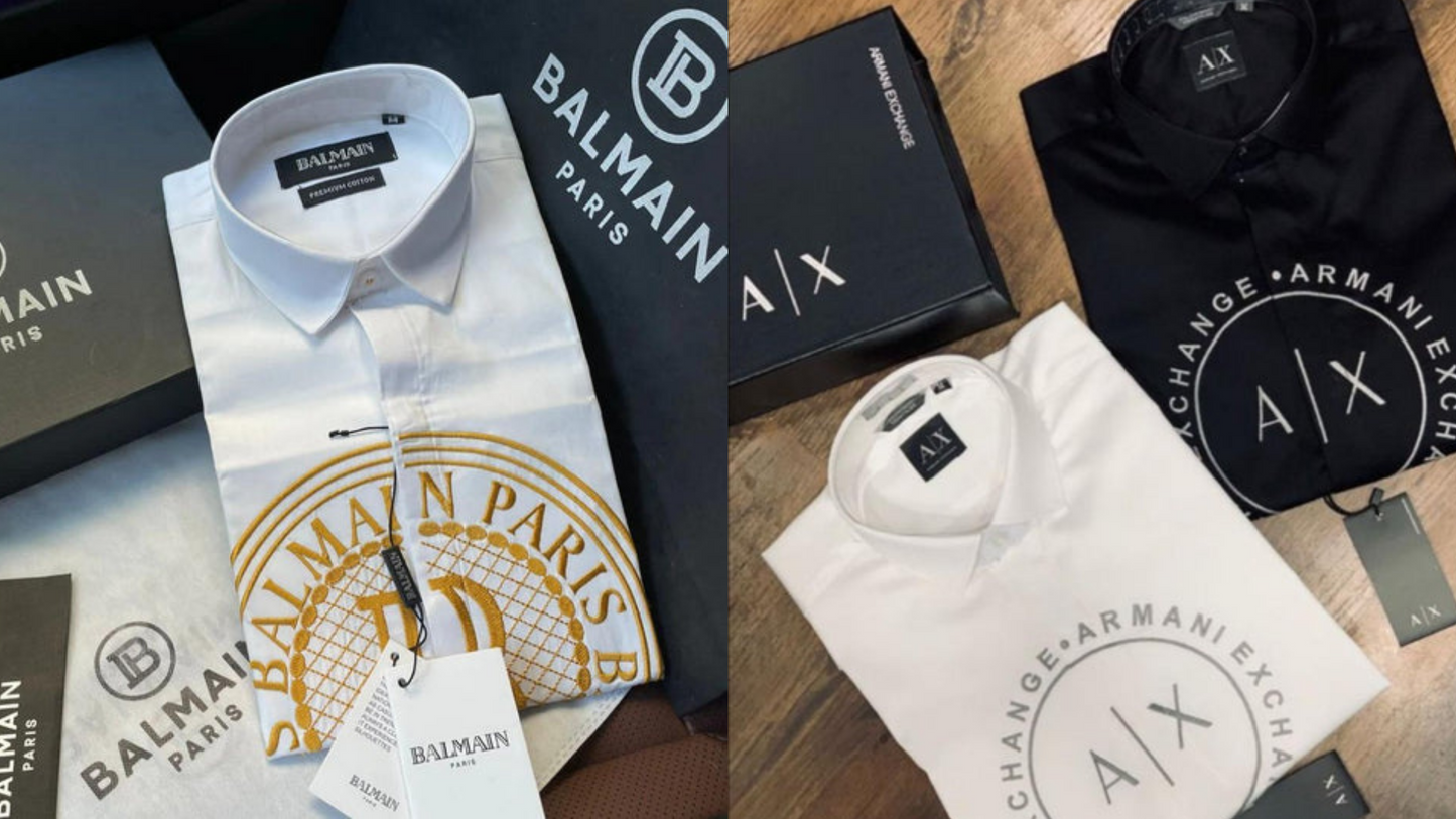Luxury And Premium Cotton Shirt For Men (BD-BALMAIN 1 BLACK + ARMANI 2 BLACK)