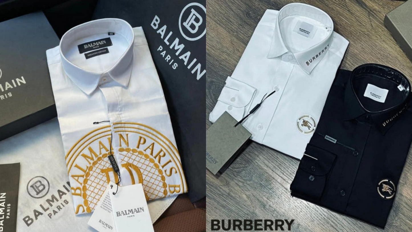 Luxury And Premium Cotton Shirt For Men (BD-BALMAIN 1 BLACK + BURBERRY 1 BLACK)