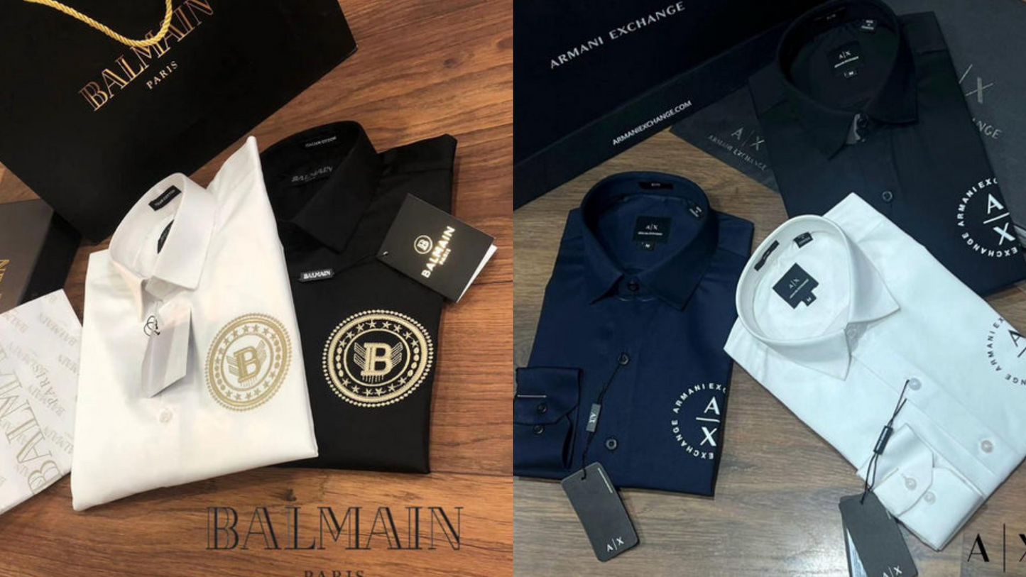Luxury And Premium Cotton Shirt For Men (BD-BALMAIN 2 BLACK + ARMANI 1 BLACK)