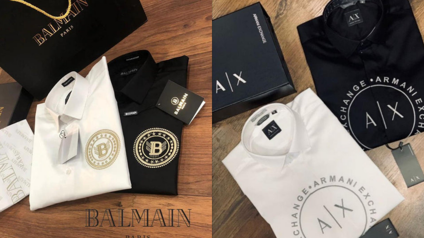 Luxury And Premium Cotton Shirt For Men (BD-BALMAIN 2 BLACK + ARMANI 2 BLACK)