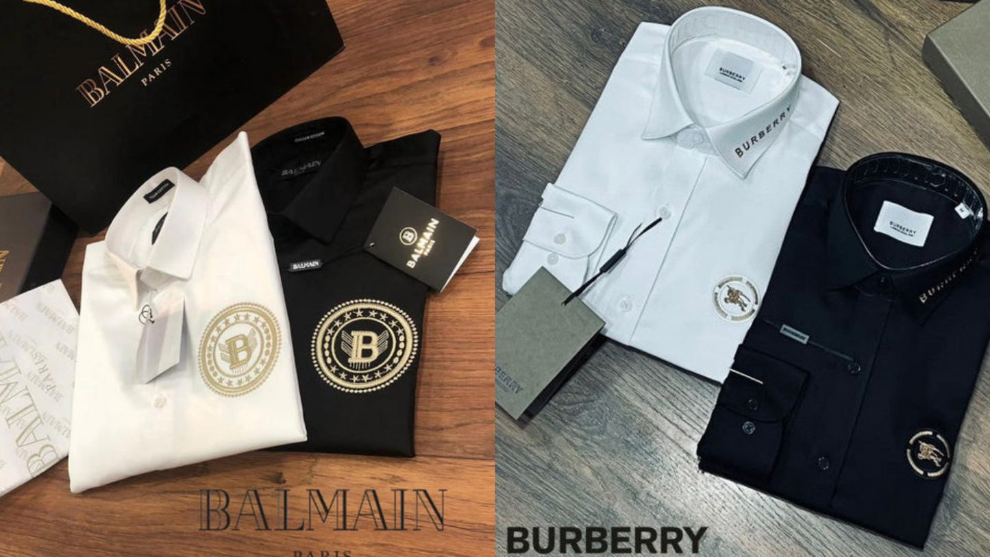 Luxury And Premium Cotton Shirt For Men (BD-BALMAIN 2 BLACK + BURBERRY 1 BLACK)
