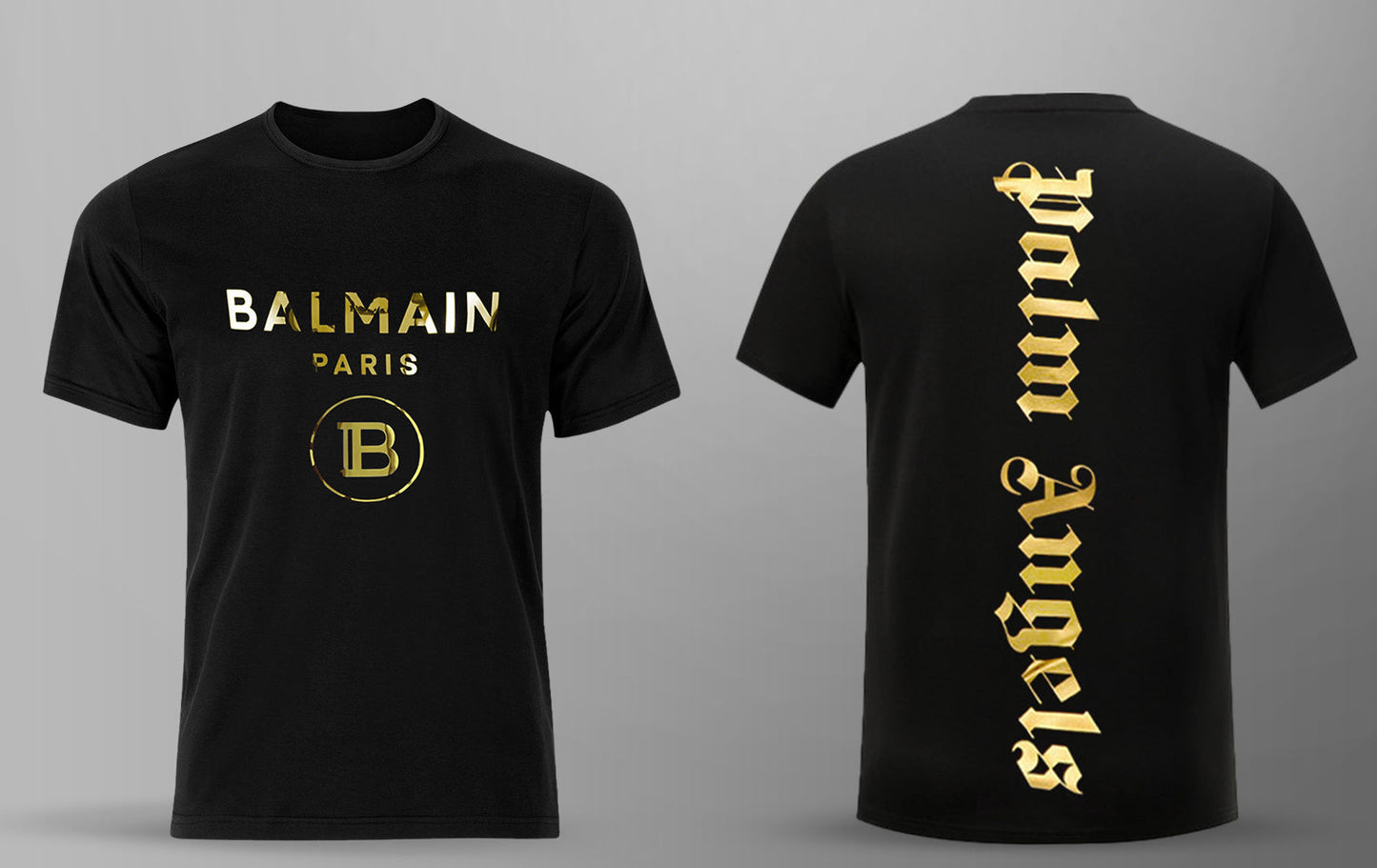 Men's Premium Selling T-shirt (BD-BALMAIN GOLD + PALM ANGELS)