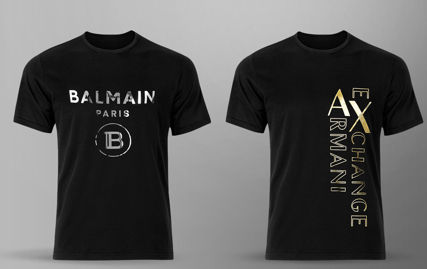 Men's Premium Selling T-shirt (BD-BALMAIN SILVER + ARMANI EXCHANGE)