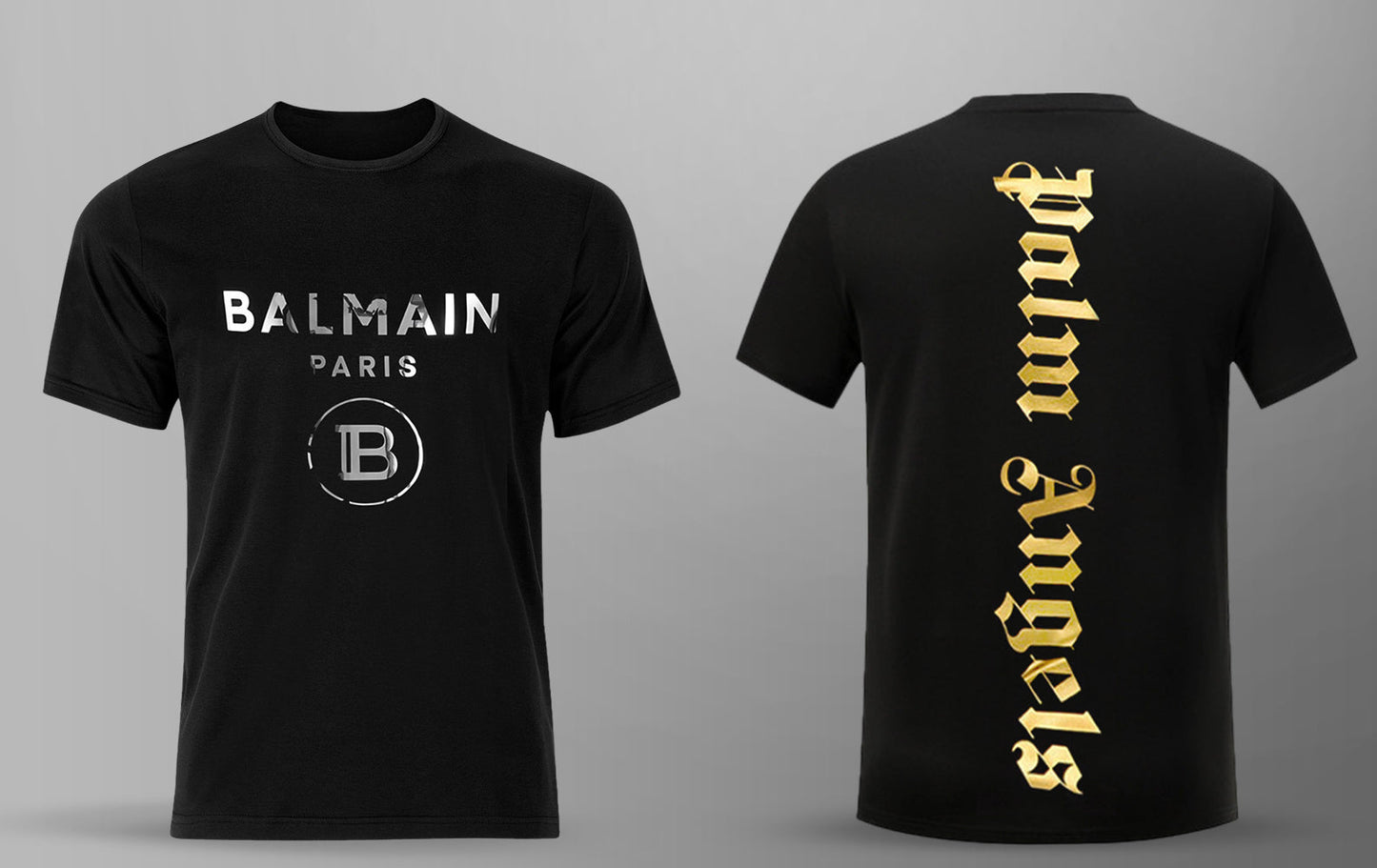 Men's Premium Selling T-shirt (BD-BALMAIN SILVER + PALM ANGELS)