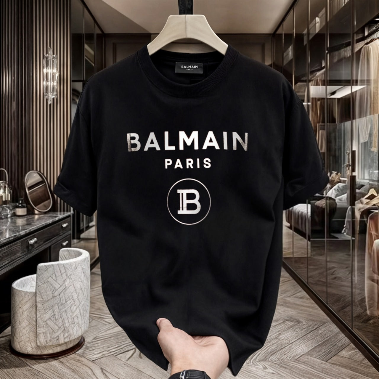 Men's Premium Selling T-Shirts (BD-SMALL AX WHITE+BALMAIN SILVER)