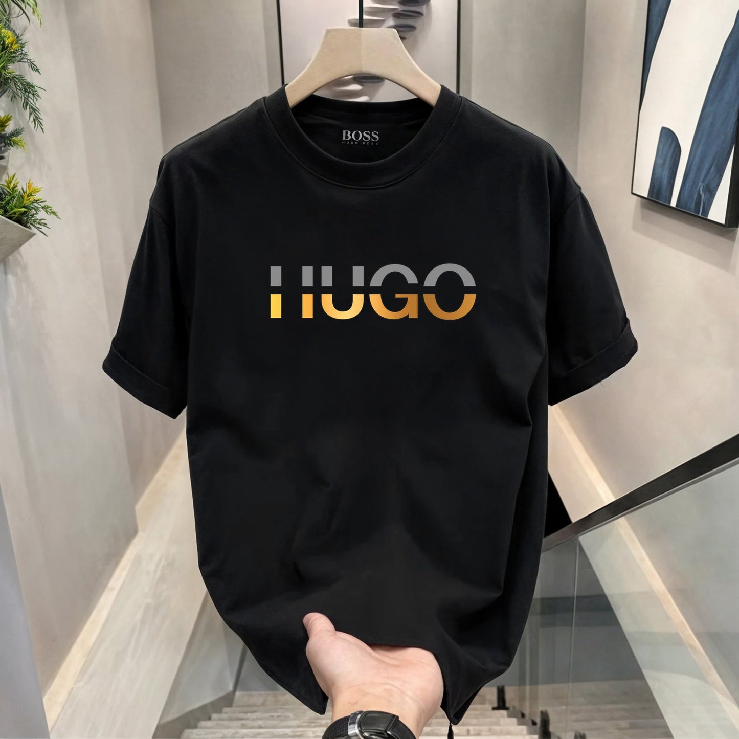 Men's Premium Selling T-Shirts (BD-SMALL AX BLACK+HUGO GOLD)