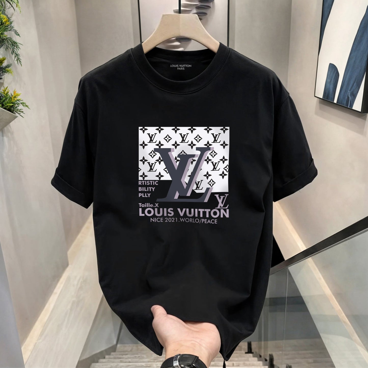 Men's Premium Selling T-Shirts (BD-AMIRI COLORFUL+LV GREY)