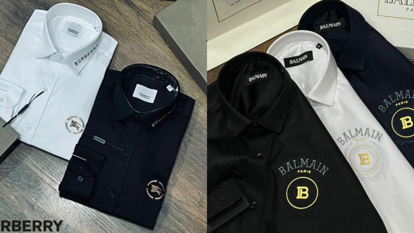 Luxury And Premium Cotton Shirt For Men (BD-BURBERRY 1 BLACK + BALMAIN 3 BLACK)