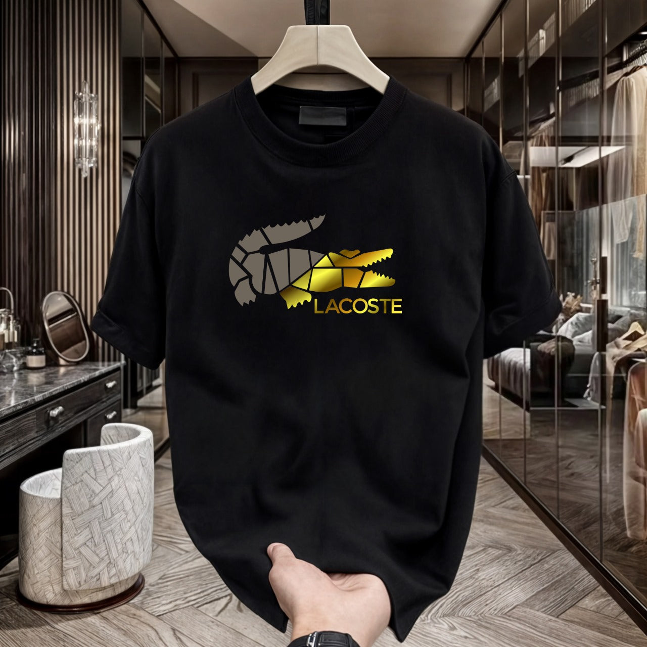 Men's Brand Premium Selling T-Shirt (BD-BURBERRY GOLD+LACOSTE GOLD