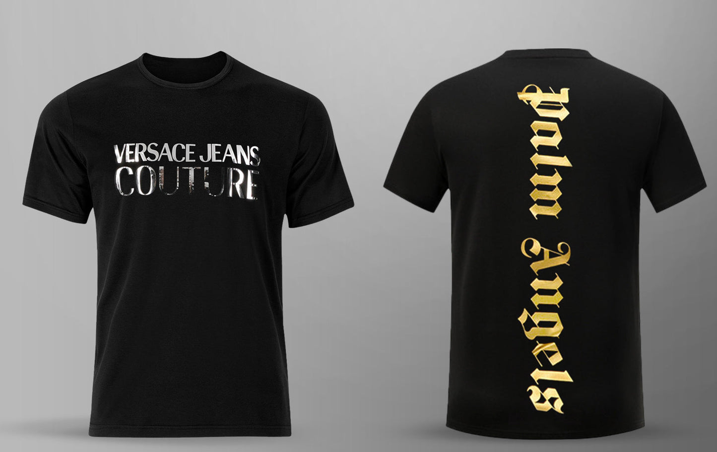 Pack of 2 Men's Premium Selling T-shirt (BD-VERSACE SILVER + PALM ANGELS)