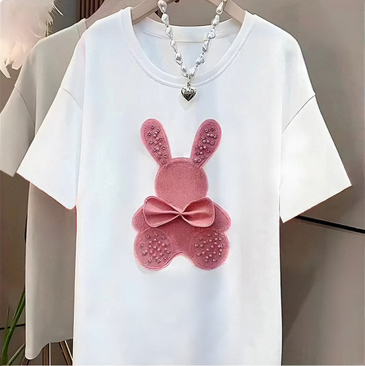 Imported Women T-Shirt (Silver Bear White+ Pink Bear)