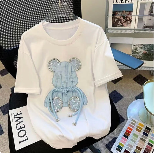Imported Women T-Shirt (Sky Blue Bear + Brown Bear)