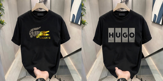 Men's Brand Premium Selling T-Shirt (BD-HUGO BOX+LACOSTE GOLD)