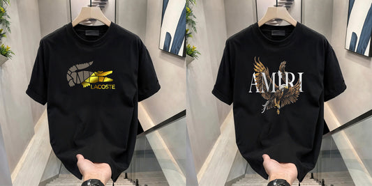 Men's Brand Premium Selling T-Shirt (BD-AMIRI+LACOSTE GOLD)