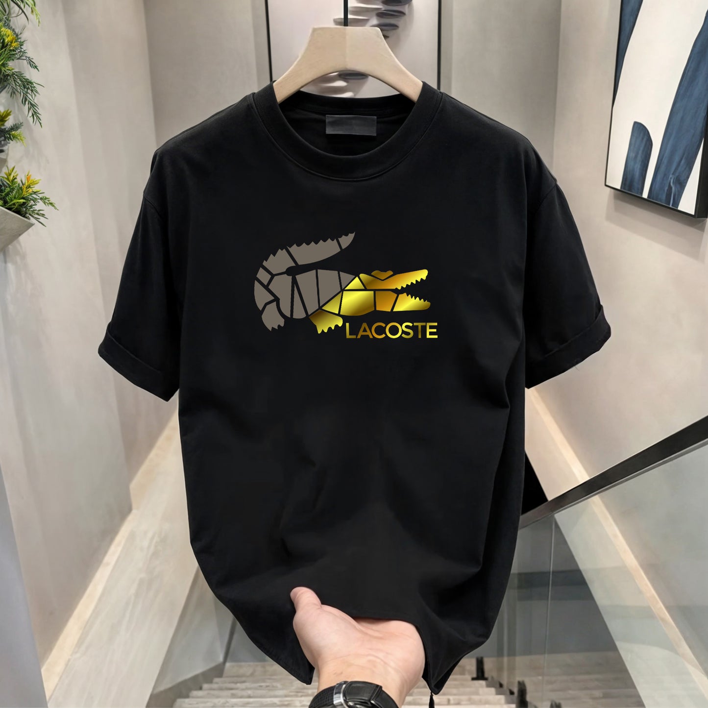 Men's Brand Premium Selling T-Shirt (BD-LACOSTE GOLD+BURBERRY GOLD)